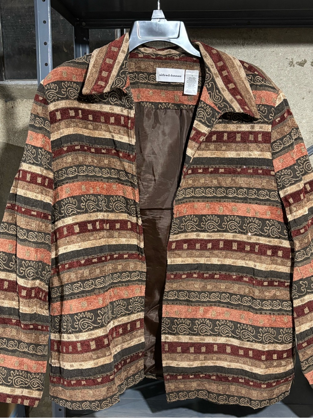 Alfred Dunner - Multicolor Striped Pattern Shirt Jacket in Rust, Brown & Cream